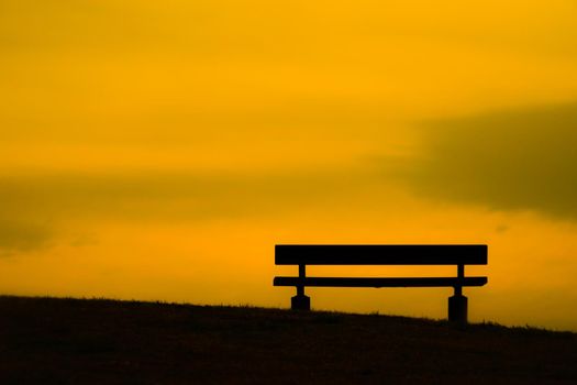 Hill bench at dusk. Shooting Location: Mitaka City, Tokyo