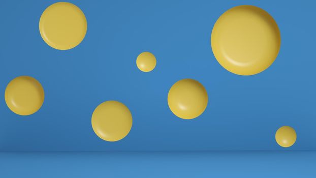 3d rendering podium minimal blue and yellow background scene, minimal abstract background illustration.