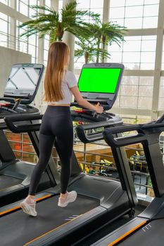 Woman young treadmill length indoors profile full running people, from lifestyle fit from health and sportswear sporty, sportswoman athletic. Jogging legs group,