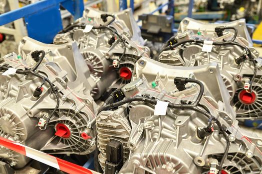 Row of iron car motor machine engine