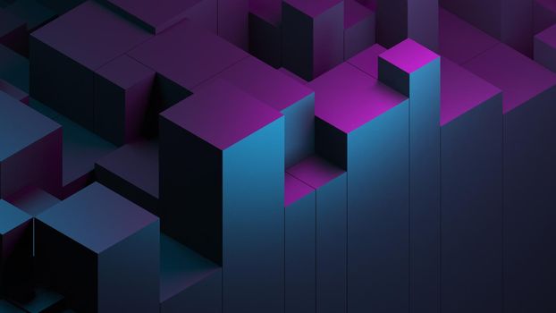 Abstract blue purple digital data background 3d render polygon. Abstract techno purple geometric technology background.