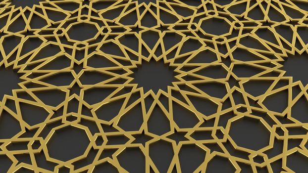 Gold islamic pattern in 3d,perspective wiev. Ramadan arabesque, gold moroccan ornament.