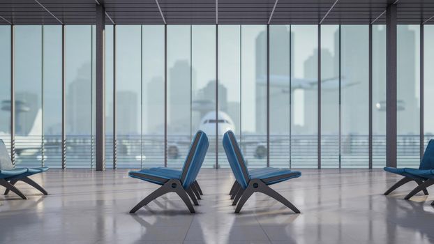 3D rendering illustration of passenger seat in airport waiting area