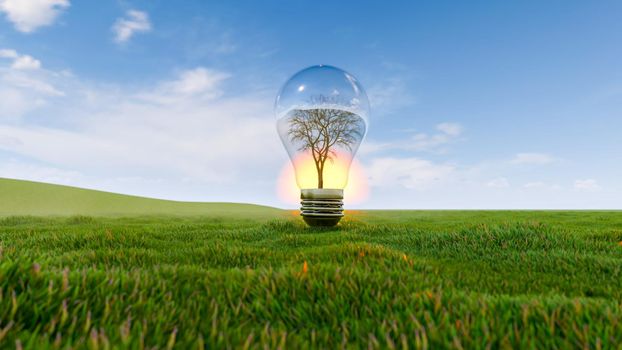 3D Rendering Illustration Of Light Bulb With Save World Creative Idea Concept For Sustainable Energy