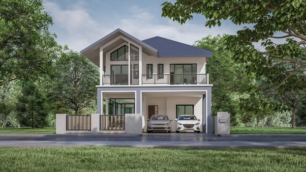 3D rendering illustration of modern house