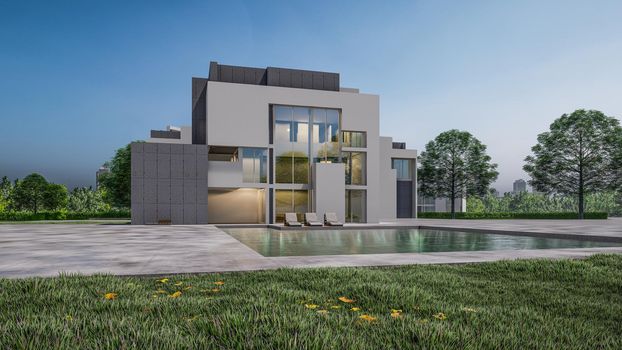 3D rendering illustration of modern house