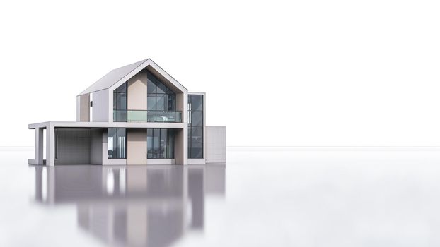 3D rendering illustration of modern house with shadow reflection