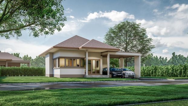 3D rendering illustration of modern house