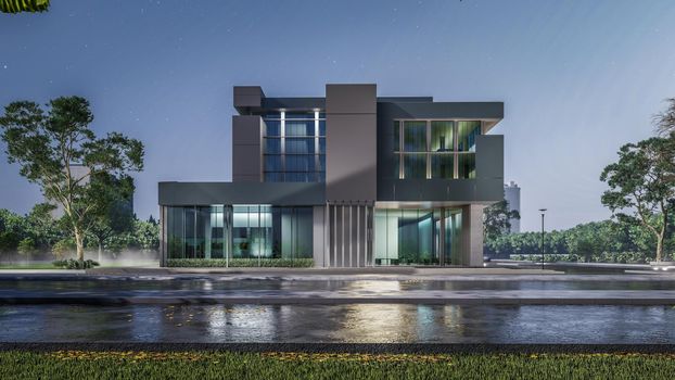 3D rendering illustration of modern house