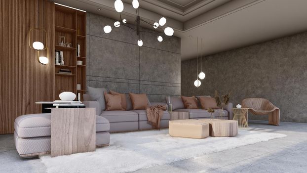 3D Interior Rendering Of Living Hall Room Illustration