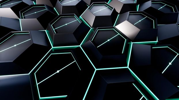 3d Rendering Of Black Light Hexagon Illustration