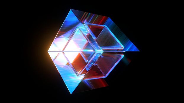 3d rendered abstract glass cube with another cube inside. Detailed reflection and dispersion