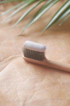 bamboo tooth brush with paste.