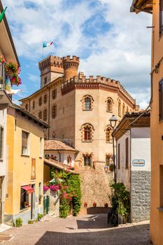 Barolo, Italy - Circa August 2021: Barolo castle. The Barolo village is Unesco site.