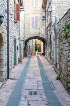 Assisi village in Umbria region, Italy. The town is famous for the most important Italian St. Francis Basilica (Basilica di San Francesco)