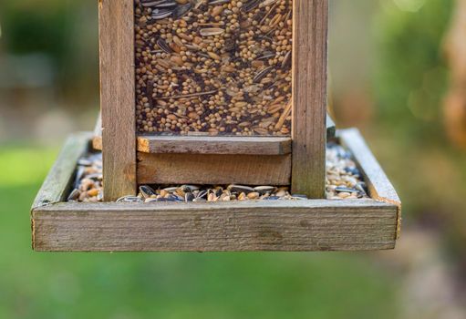 Bird house with bird feed Grains and cereal