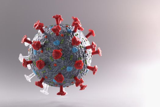 Close-up of coronavirus bacteria plastic model, micro virus and covid-19 cell bacteria. Worldwide pandemic and corona outbreak concept