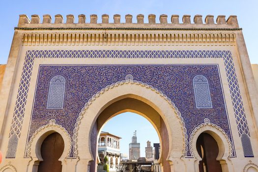 Blue Gate, Bab Bou Jeloud in Fez City, Morocco