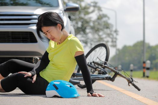 Accident car crash with bicycle on road