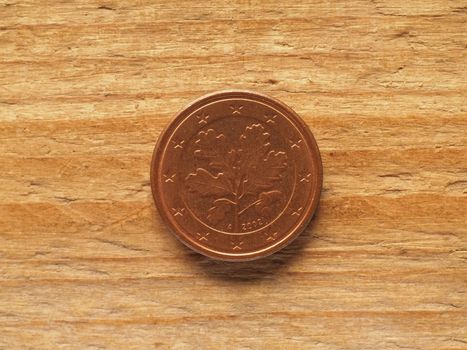 one cent coin, German side showing oak twig, currency of Germany, European Union