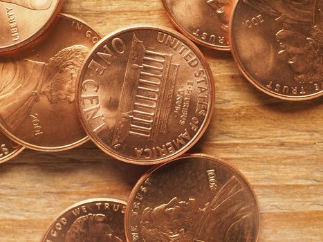 One dollar cent coins money (USD), currency of United States