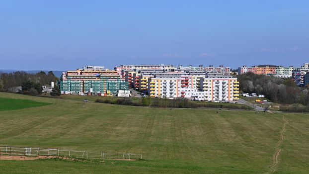 Construction of new apartment buildings in the housing estate. Concept for housing and construction of new apartments. Rising building materials and rising real estate prices.
Brno - Bystrc - Czech Republic.