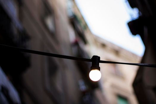 Decoration light in the street in the old town area of Barcelona