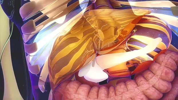 Human Internal Digestive Organ Liver Anatomy Animation Concept. 3D illustration