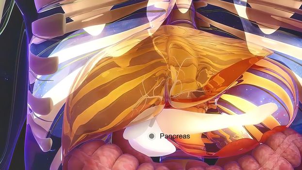 Human Internal Digestive Organ Liver Anatomy Animation Concept. 3D illustration