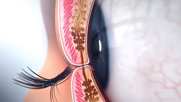 Closure of the eyelids, side view 3D illustration