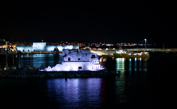 Harbor of Livorno city in tuscany in Italy at night