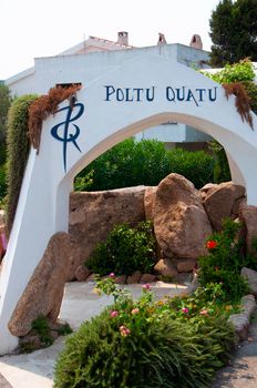 italy , porto quatu, 20 -08-2021 :Splendid view of Poltu Quatu port and bay with luxury yachts on Costa Smeralda