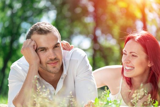 Young couple on a date in the park. Spending time with loved ones