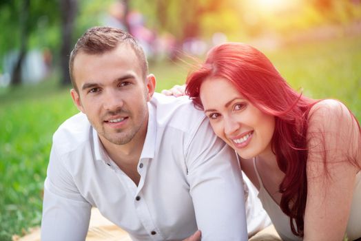 Young couple on a date in the park. Spending time with loved ones