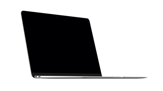 Isolated laptop with an empty black screen on a white background