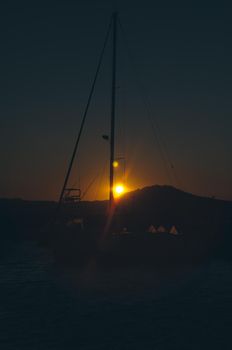 Panoramic view of marina di Olbia port and yacht marina at sunset