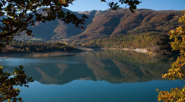 landscape Lago di Fiastra in Marche region, Macerata Province, Italy