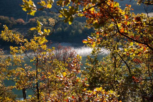 landscape Lago di Fiastra in Marche region, Macerata Province, Italy