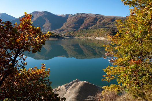 landscape Lago di Fiastra in Marche region, Macerata Province, Italy