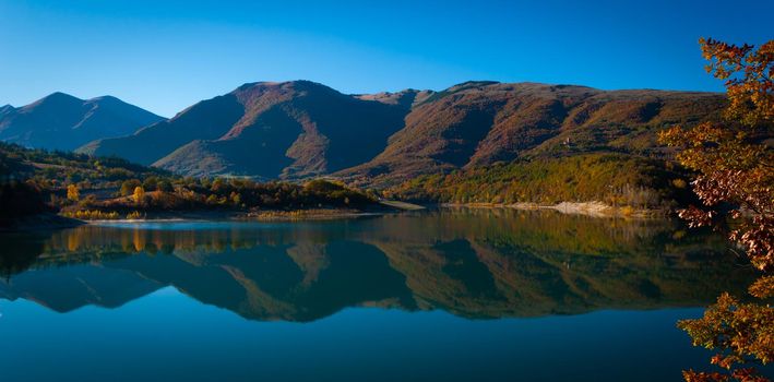 landscape Lago di Fiastra in Marche region, Macerata Province, Italy