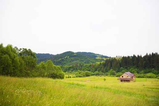 Carpathian village in the mountains in summer