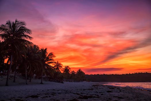 Tropical sunset on the beach. Guardalavaca, Cuba