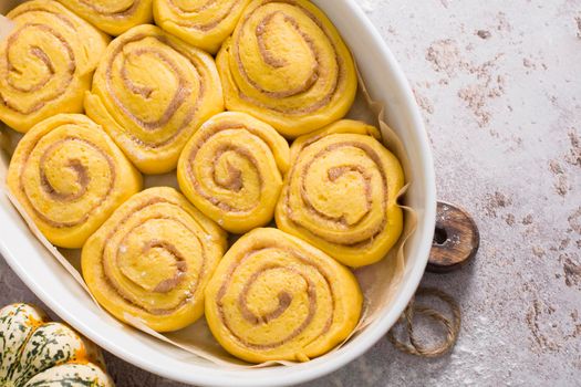 pumpkin cinnamon, step by step serving holiday dessert, beautifully set table with pastries, homemade sweet home, autumn menu. High quality photo