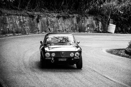 PESARO COLLE SAN BARTOLO , ITALY - OTT 10 - 2021 : ALFA ROMEO JUNIOR SCALINO on an old racing car in rally