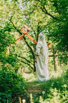 happy woman pagan priestess prepared for the ceremony. old faith in our time. seasons, summer