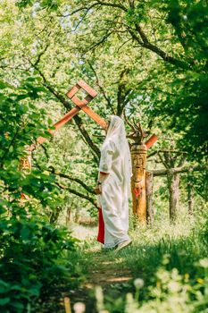 happy woman pagan priestess prepared for the ceremony. old faith in our time. seasons, summer