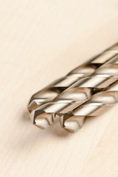 Close-up of a set of drills for wood and metal. For drilling hard metals and wood. Drilling tool for wood and furniture making.