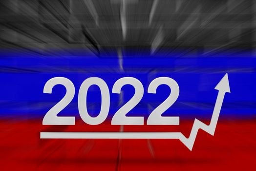 Sanctions and crisis 2022 in Russia. Rising prices and food. Economic rise on the chart. Chart arrow pointing up. An increase in the interest rate