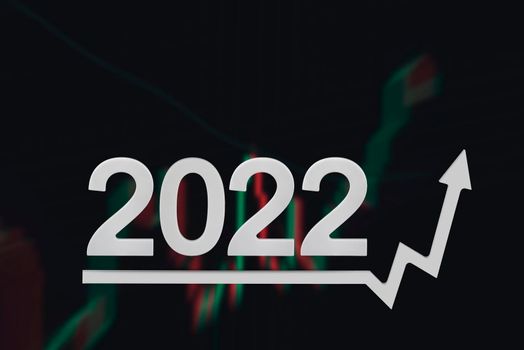 Sanctions and crisis 2022 in Russia. Rising prices and food. Economic rise on the chart. Chart arrow pointing up. An increase in the interest rate