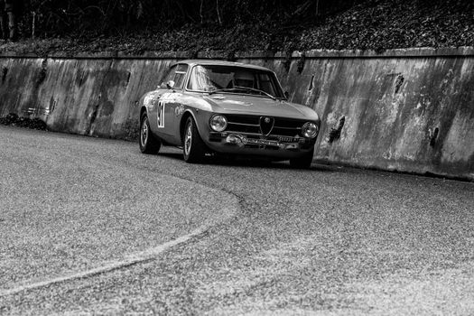 PESARO COLLE SAN BARTOLO , ITALY - OTT 10 - 2021 : ALFA ROMEO JUNIOR SCALINO on an old racing car in rally